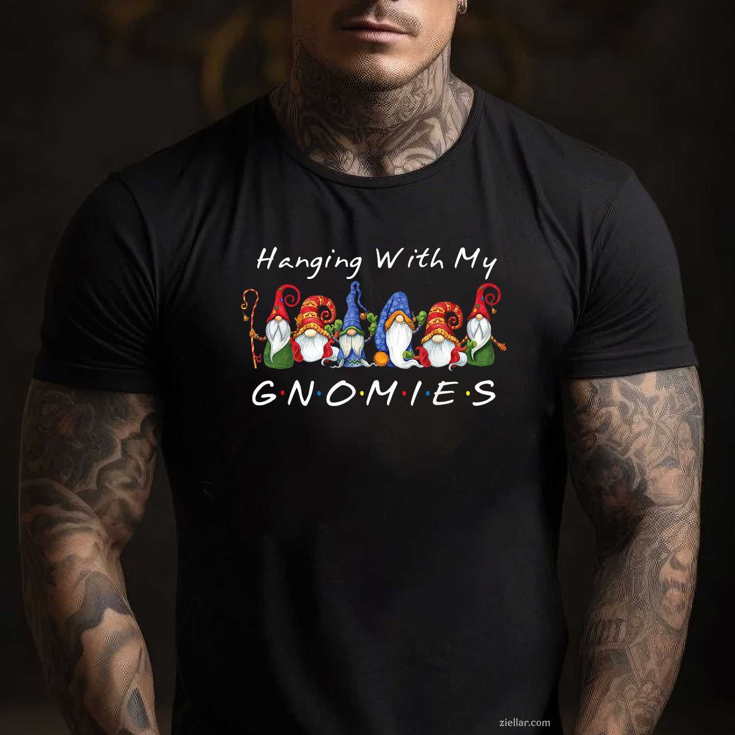 Hanging With My Gnomies Funny Gnome Friend Christmas T-Shirt, A Funny Christmas Gnome Friend Holiday Tee