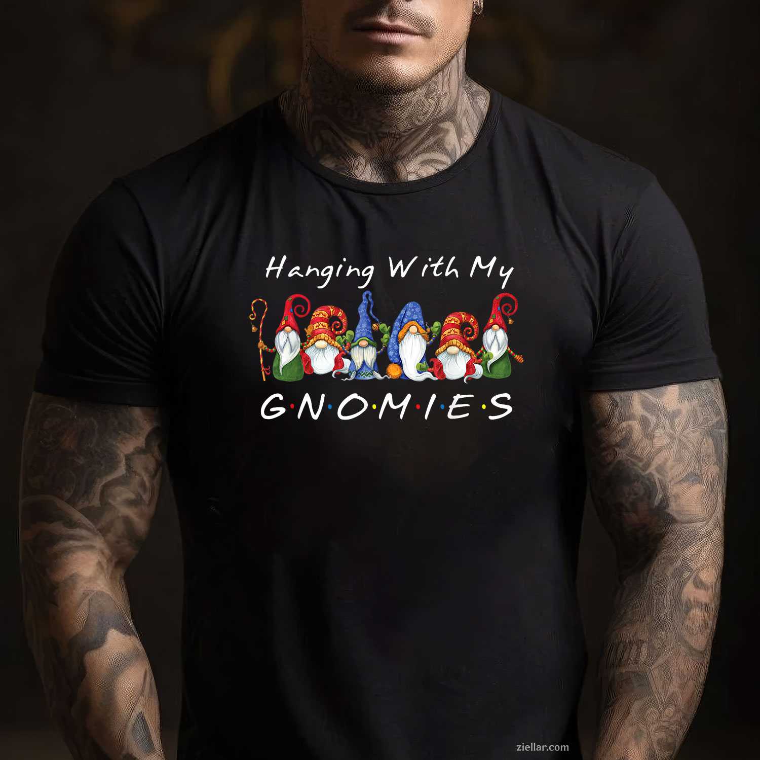 Hanging With My Gnomies Funny Gnome Friend Christmas T-Shirt, A Funny Christmas Gnome Friend Holiday Tee
