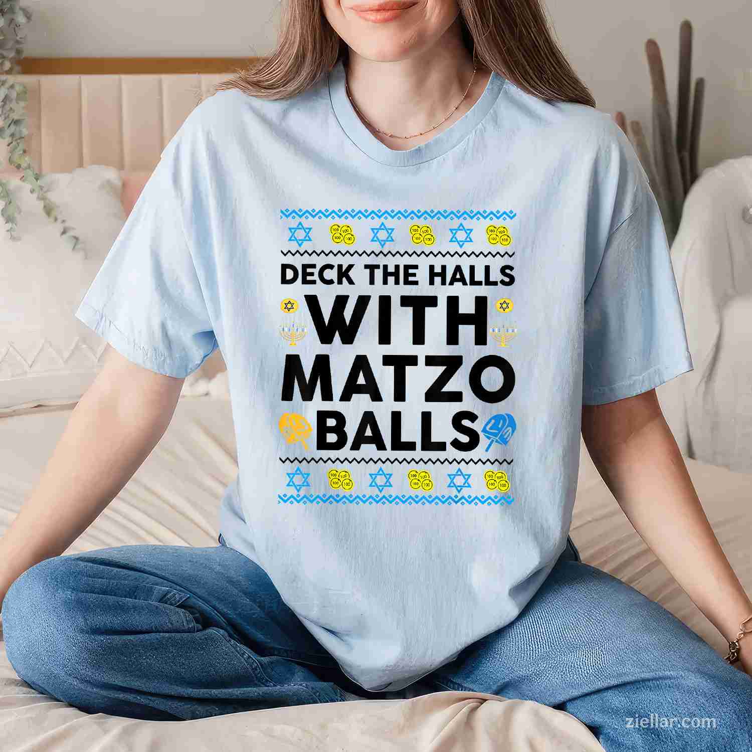 Hanukkah Deck Hall With Matzo Ball Ugly Sweater Funny Jewish T-Shirt_ Humorous Holiday Party Tee