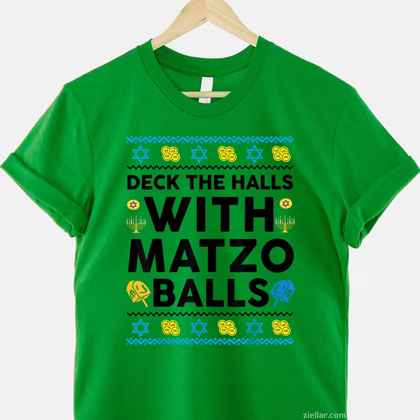 Hanukkah Deck Hall With Matzo Ball Ugly Sweater Funny Jewish T-Shirt_ Humorous Holiday Party Tee
