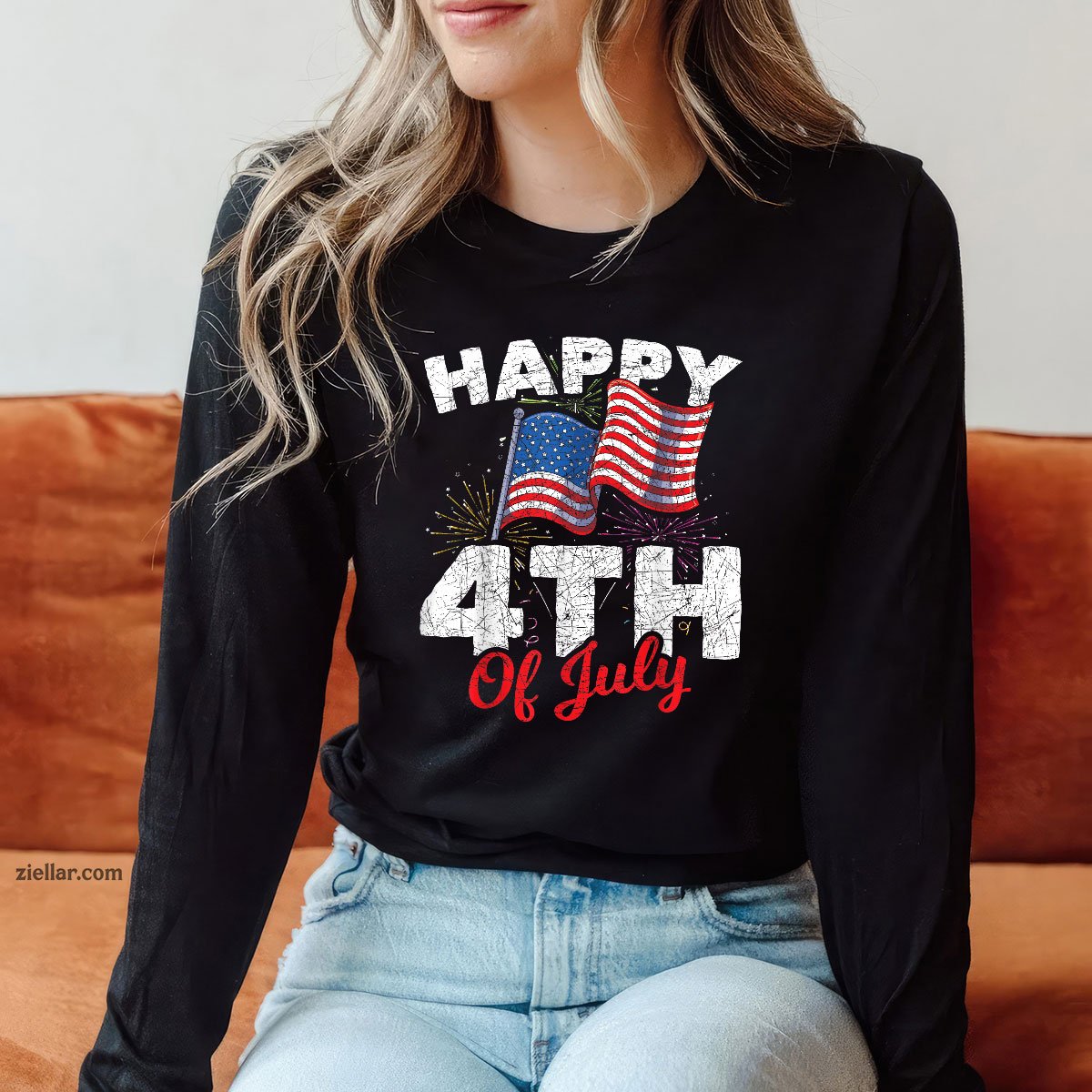 Happy 4th Of July Patriotic American US Flag Long Sleeve Shirt