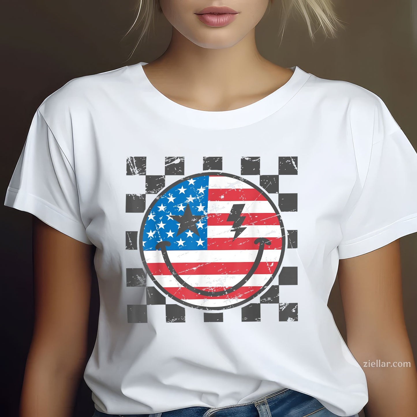 Happy 4th Of July Groovy Smile Face Red White Blue