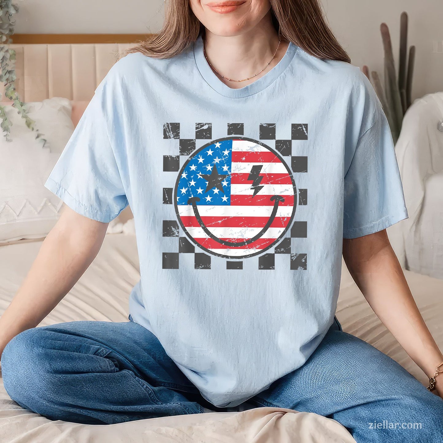 Happy 4th Of July Groovy Smile Face Red White Blue