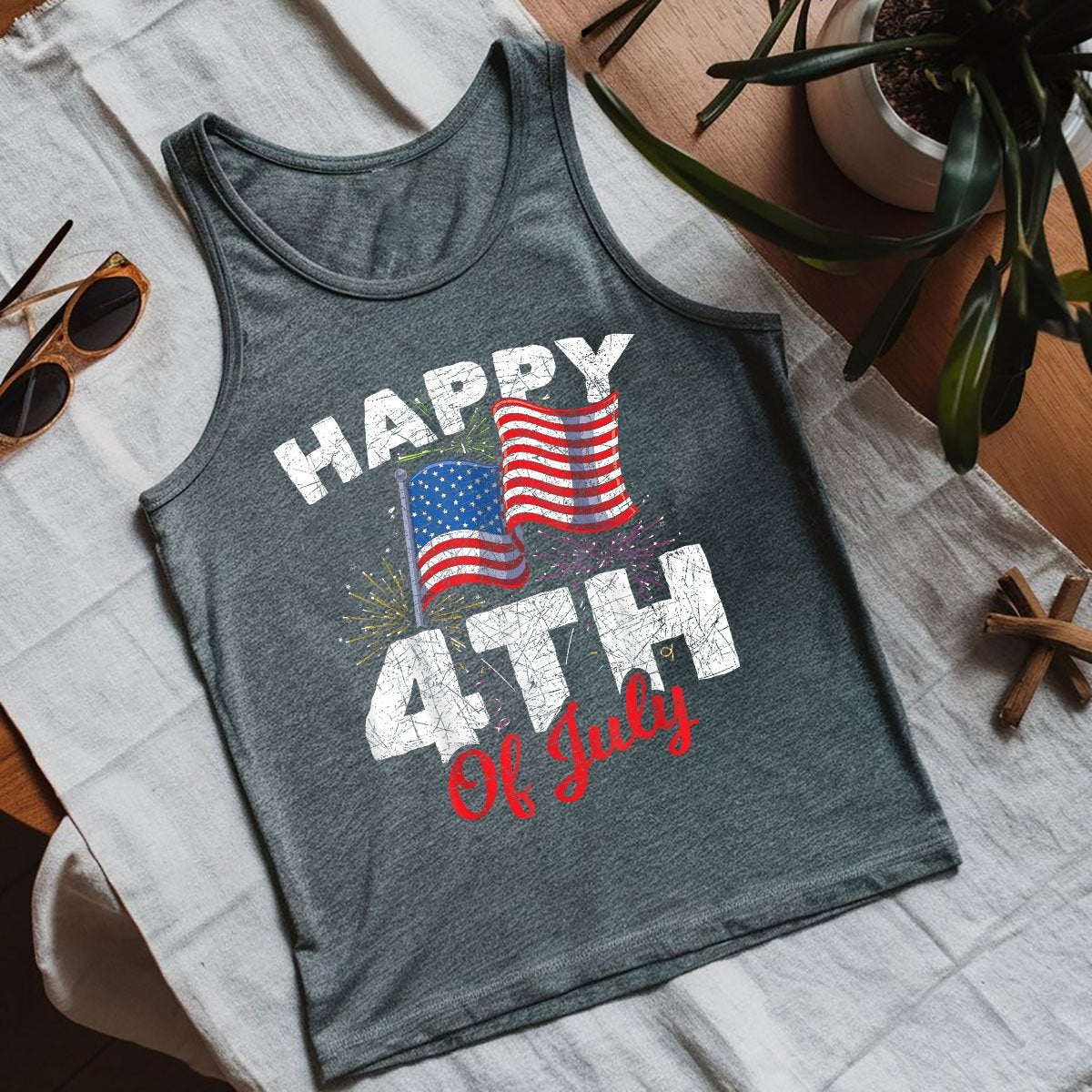 Happy 4th Of July Patriotic American US Flag Tank Top Shirt