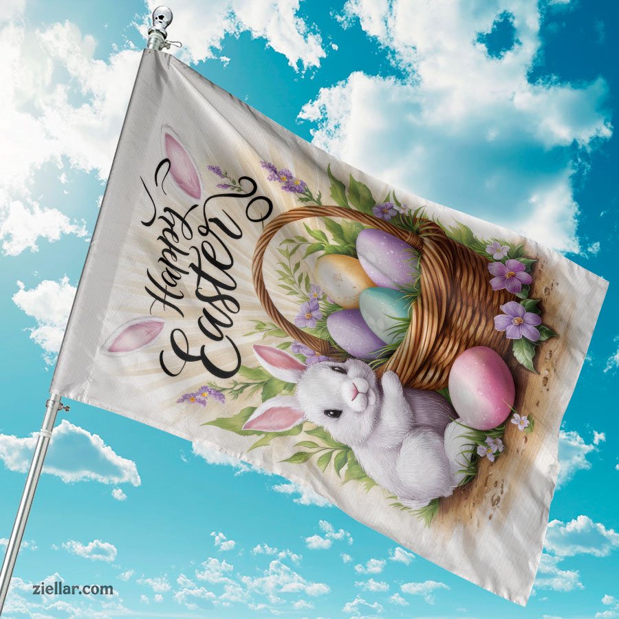 Happy Easter Bunny with Colorful Basket Garden Flag Spring Holiday Decor