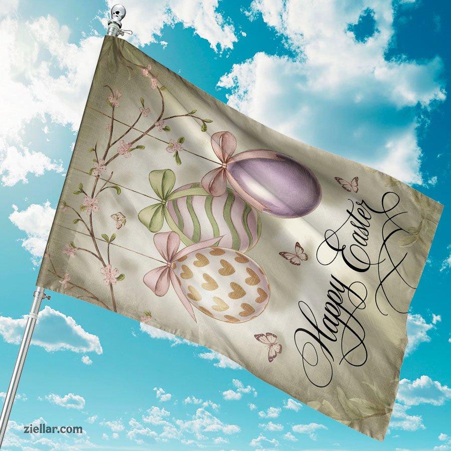 Happy Easter Garden Flag 12x18_ Double Sided, Watercolor Eggs Floral Yard Decor