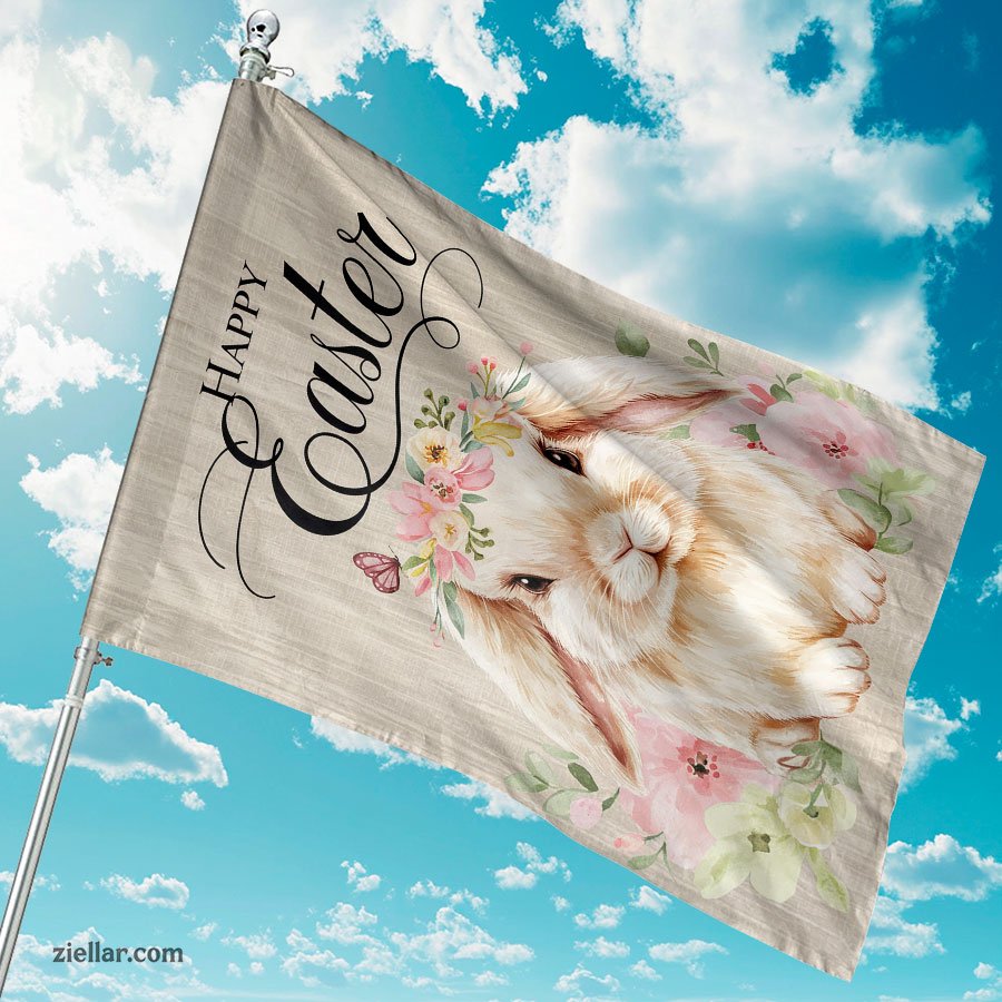 Happy Easter Bunny Garden Flag 12x18 Inch, Double Sided Floral Outdoor Decor