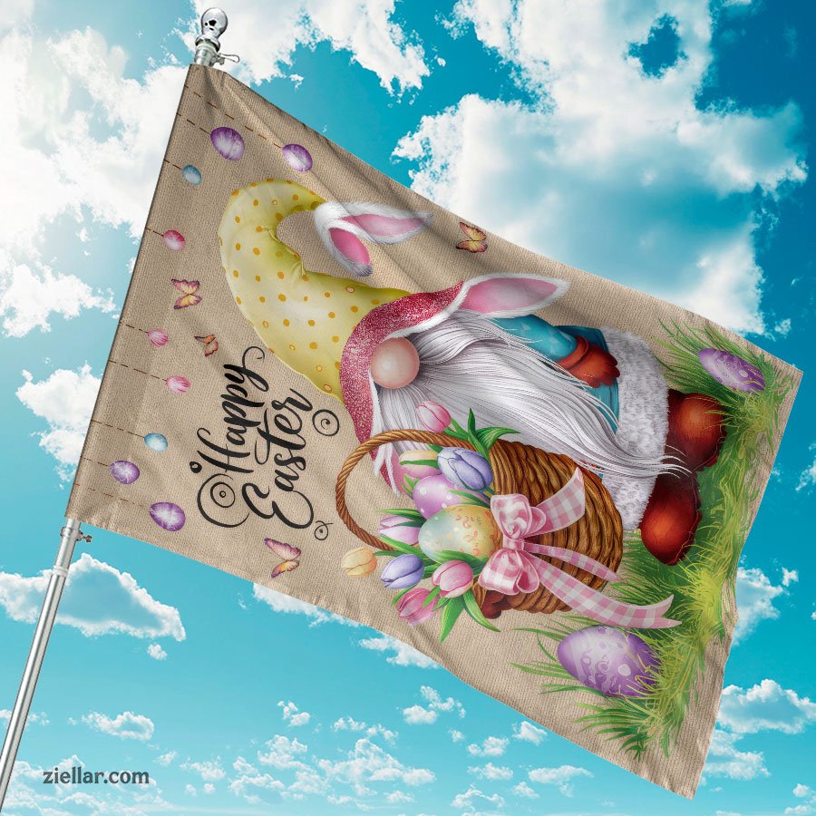 Happy Easter Gnome Garden Flag 12x18 Inch Double Sided Burlap Bunny Yard Decor