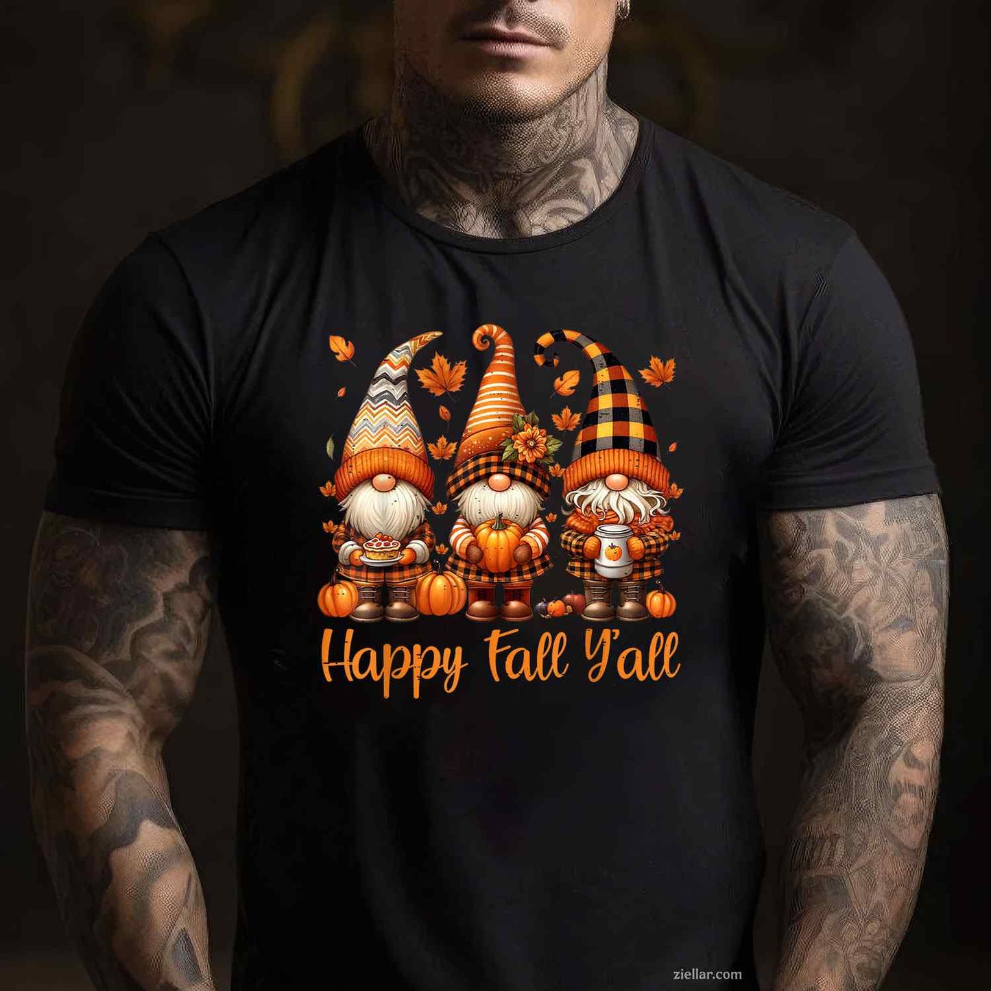 Happy Fall Y'all Gnome Pumpkin Autumn Thanksgiving Men Women T-Shirt and Tee for Adults Men Women Unisex