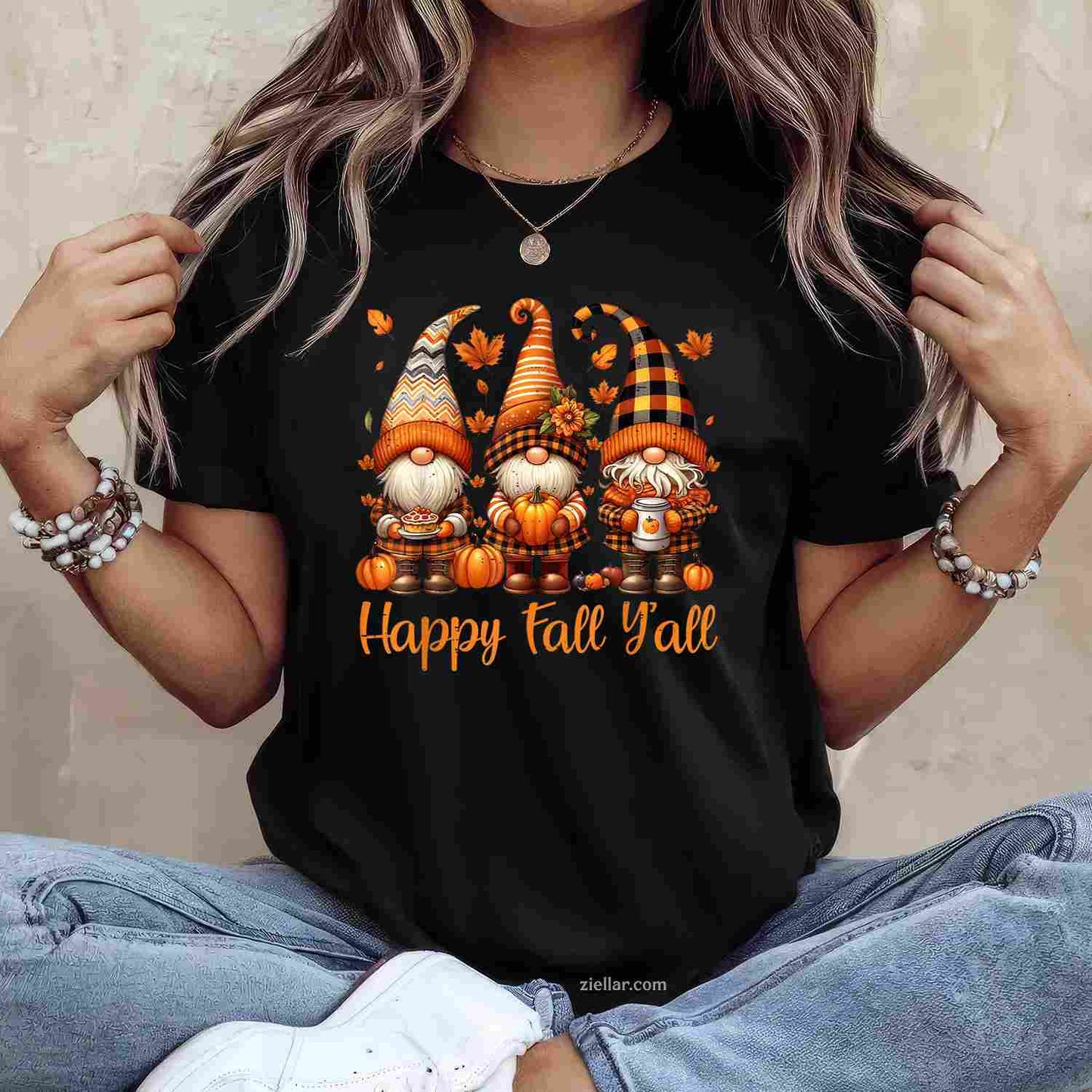 Happy Fall Y'all Gnome Pumpkin Autumn Thanksgiving Men Women T-Shirt and Tee for Adults Men Women Unisex