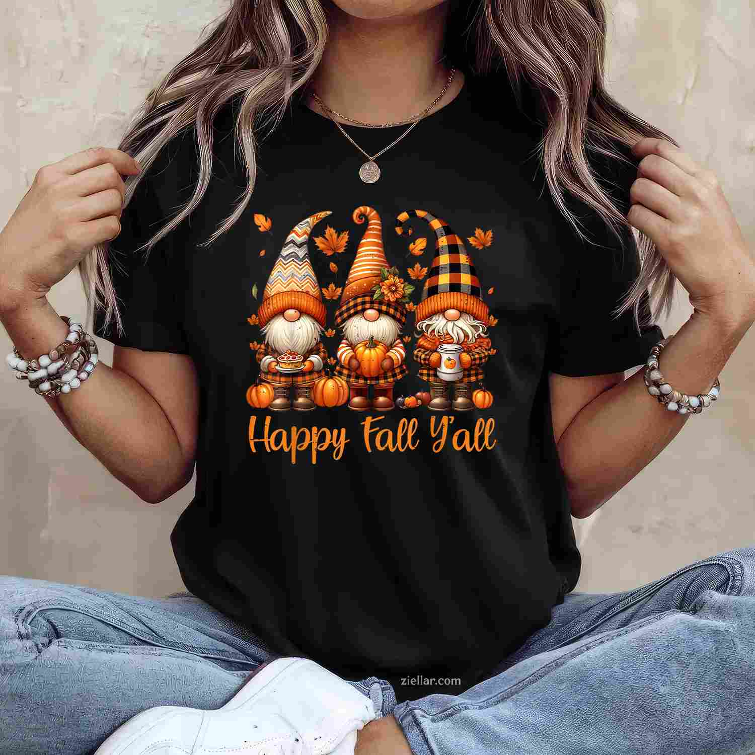Happy Fall Y'all Gnome Pumpkin Autumn Thanksgiving Men Women T-Shirt and Tee for Adults Men Women Unisex