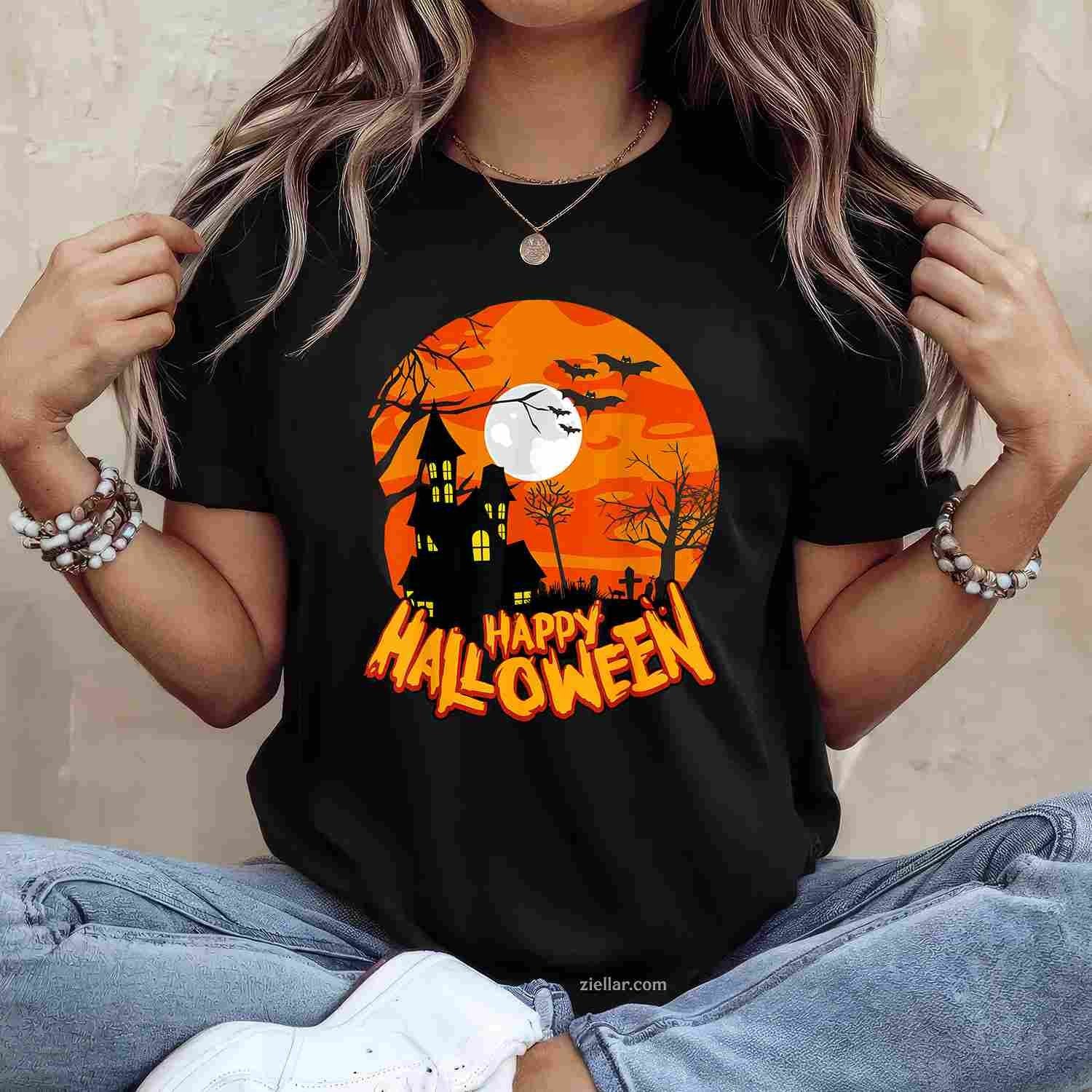 Happy Halloween Apparel - Halloween Tee, Halloween T-Shirt for Men Women Adults Unisex, Aesthetic Streetwear Top, Soft Cotton Premium Print