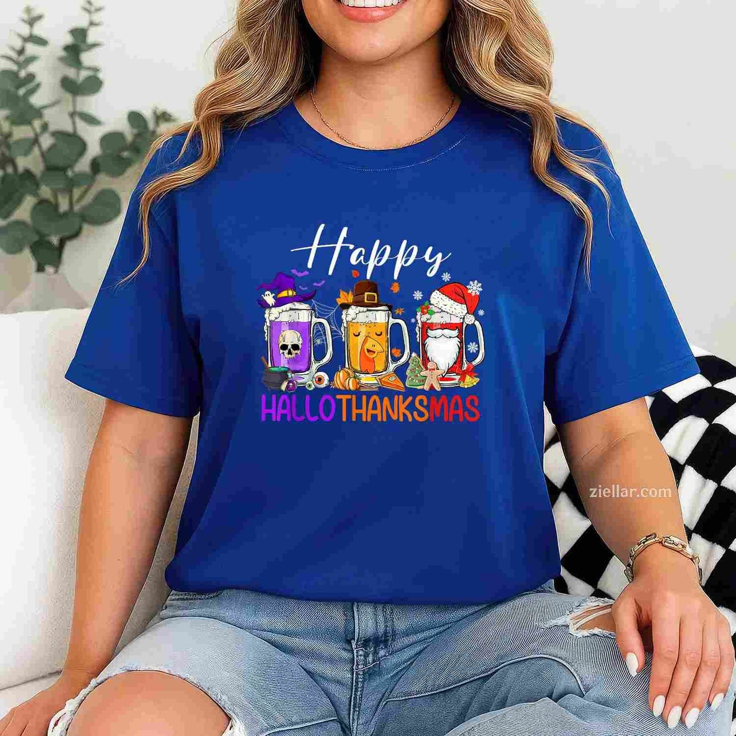 Happy Hallothanksmas Beer Halloween Thanksgiving Christmas Tee, Halloween T-Shirt for Men Women Adults Unisex, Classic Fit Unisex Design, Everyday Wear Essential