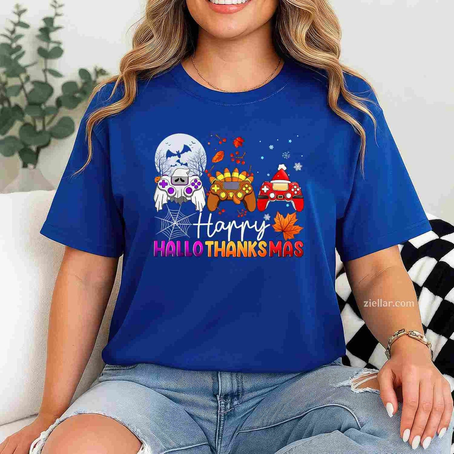 Happy Hallothanksmas Game Controller Gamer Hallothanksmas Funny Graphic Tee and T-Shirt Gift for Adults Men Women Unisex