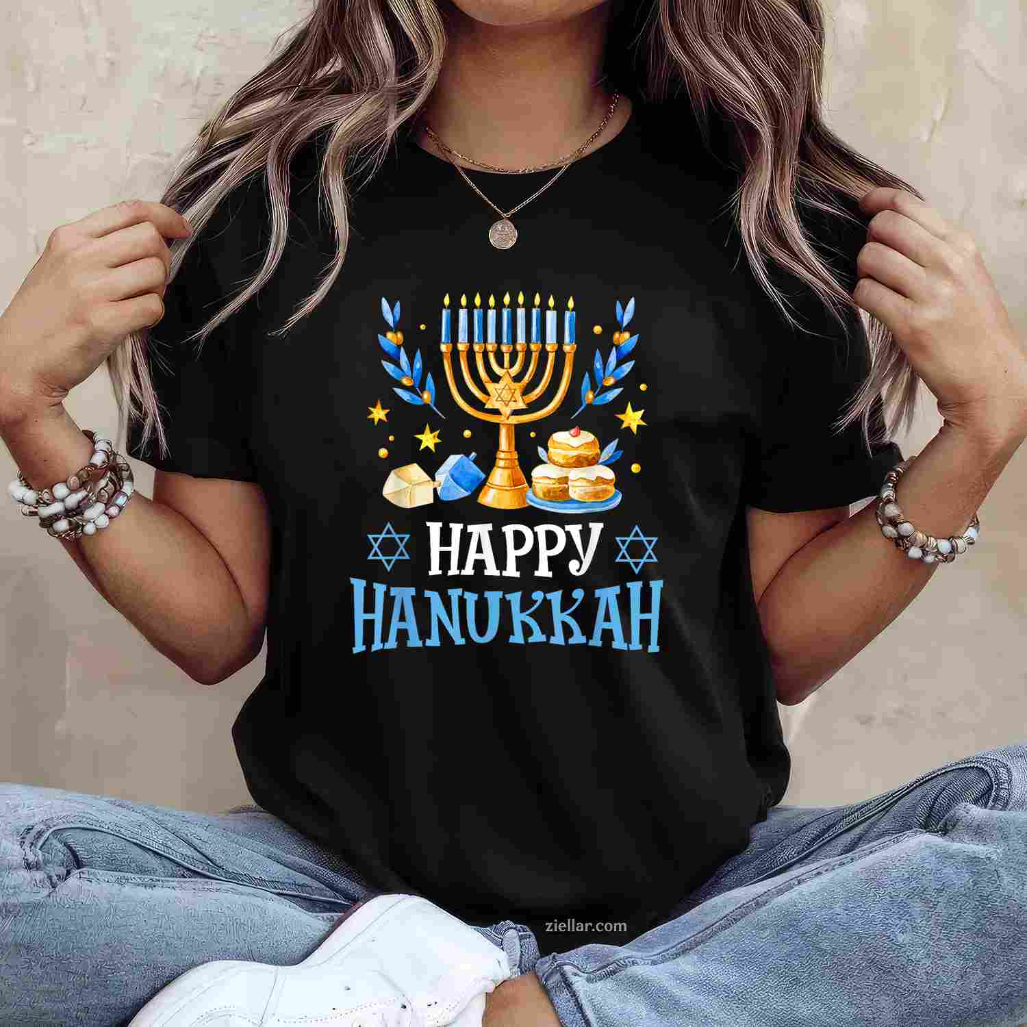 Happy Hanukkah Menorah Dreidel Ugly Chanukah Men Women T-Shirt_ Humorous Holiday Party Tee For All