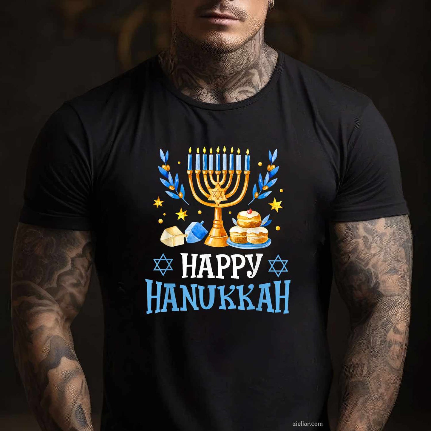 Happy Hanukkah Menorah Dreidel Ugly Chanukah Men Women T-Shirt_ Humorous Holiday Party Tee For All