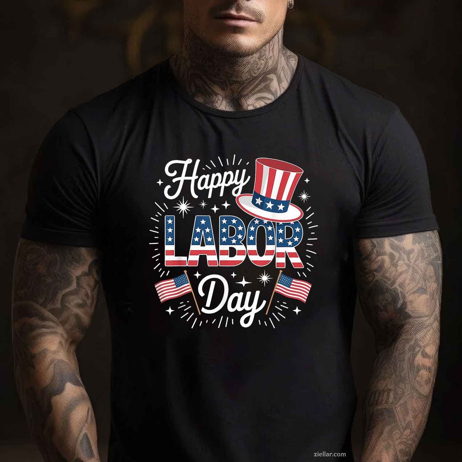 Happy Labor Day Patriotic Union Workers USA Flag Men Women T-Shirt Tee