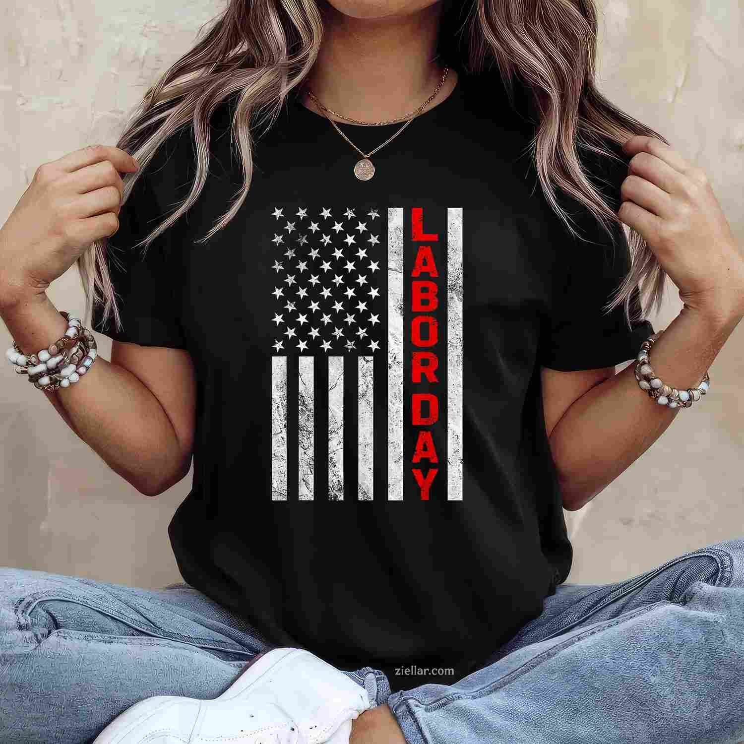 Happy Labor Day Men Women American Flag USA Labor Day T-Shirt Tee