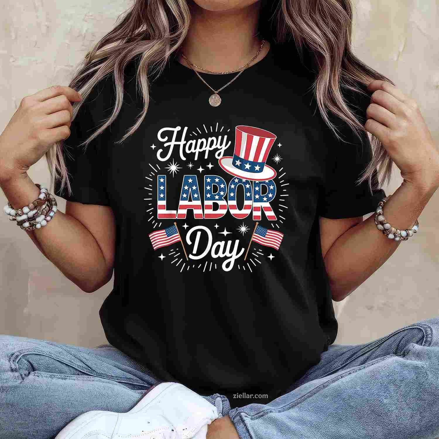 Happy Labor Day Patriotic Union Workers USA Flag Men Women T-Shirt Tee