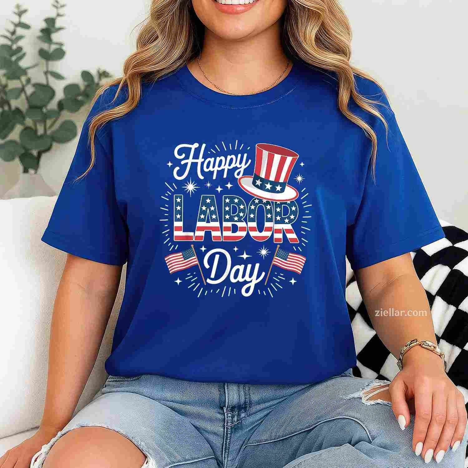 Happy Labor Day Patriotic Union Workers USA Flag Men Women T-Shirt Tee