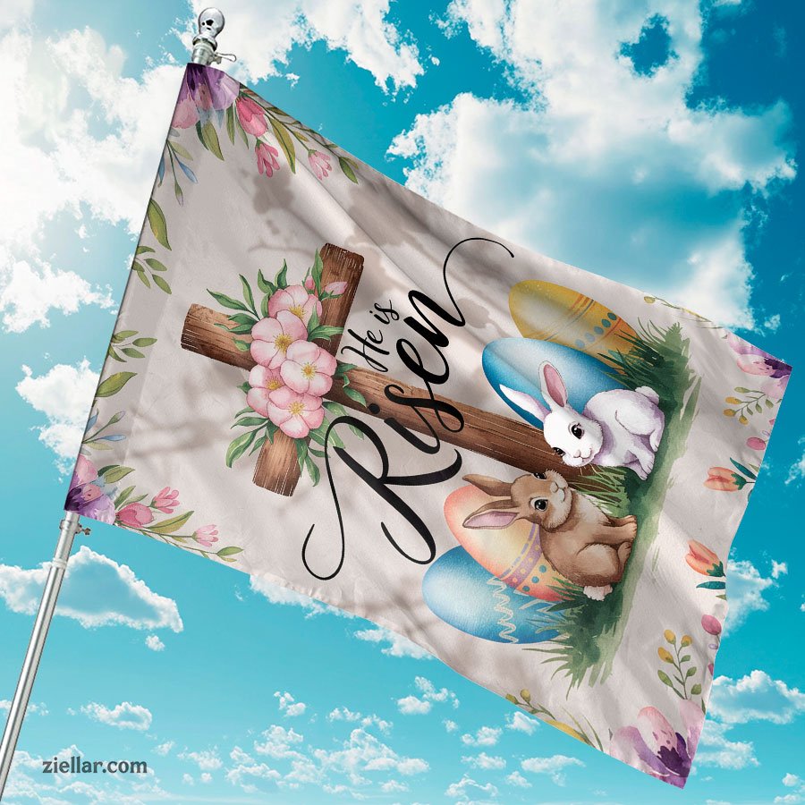 He Is Risen Easter Garden Flag 12x18 Inch, Double Sided Bunny Floral Yard Decor