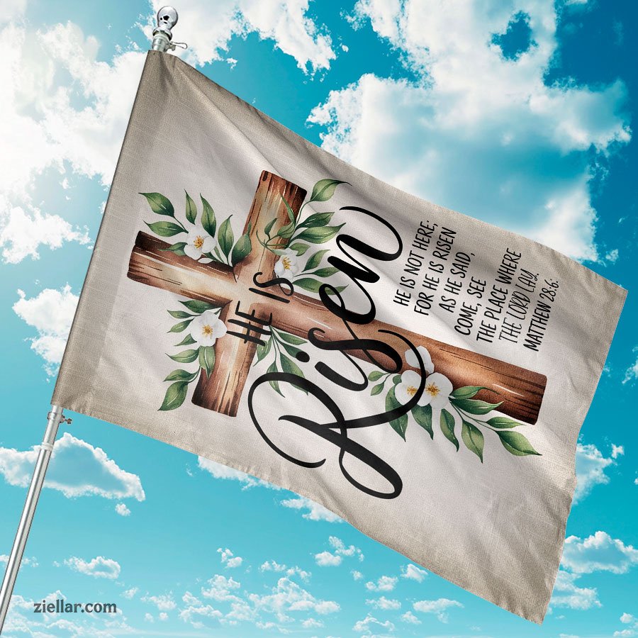 He Is Risen Easter Garden Flag, Watercolor Floral Cross Outdoor Yard Decor