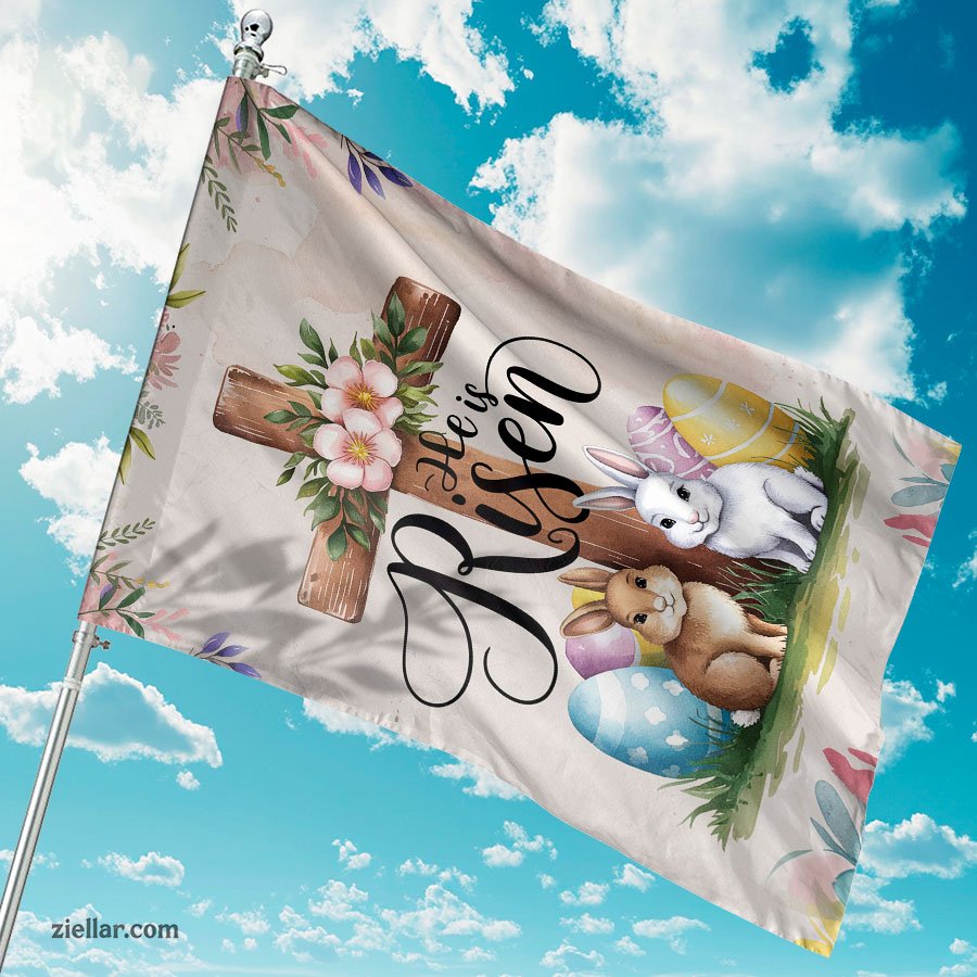 He Is Risen Easter Garden Flag 12x18 Inch, Double Sided Bunny Floral Yard Decor. Tee Gift