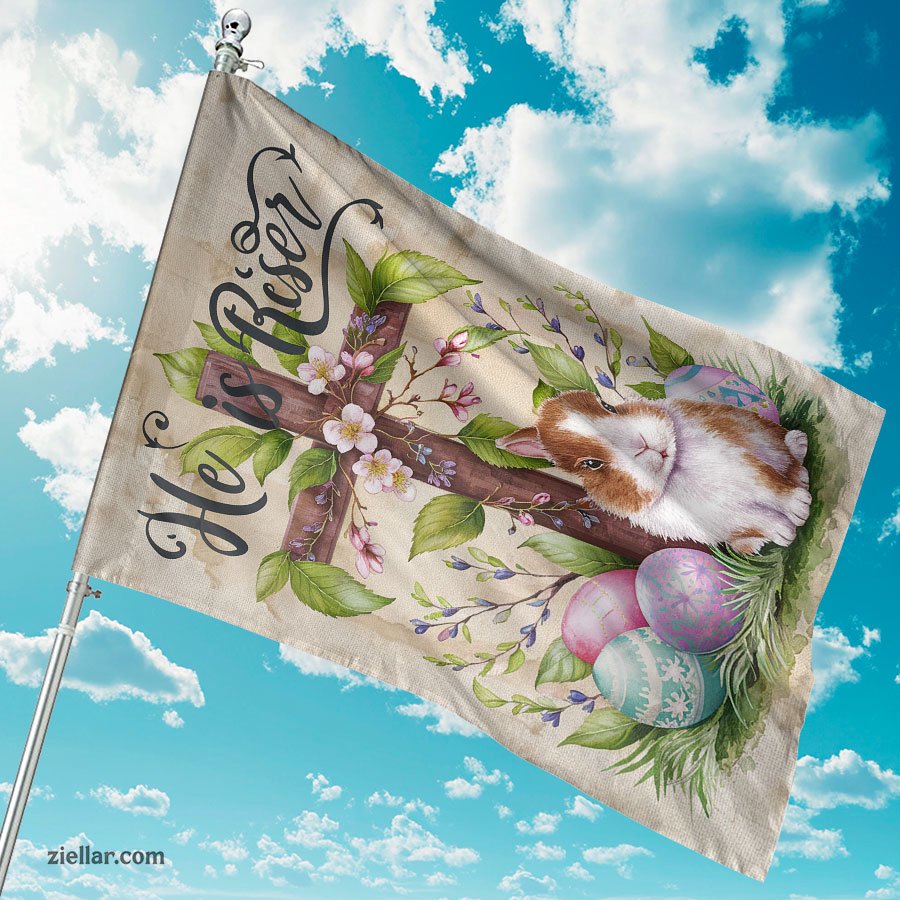 He Is Risen Easter Garden Flag 12x18 Inch Double Sided Cross Bunny Yard Decor