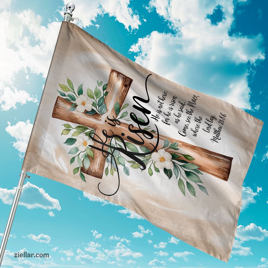 He Is Risen Easter Garden Flag Double Sided Spring Floral Cross Yard Decor
