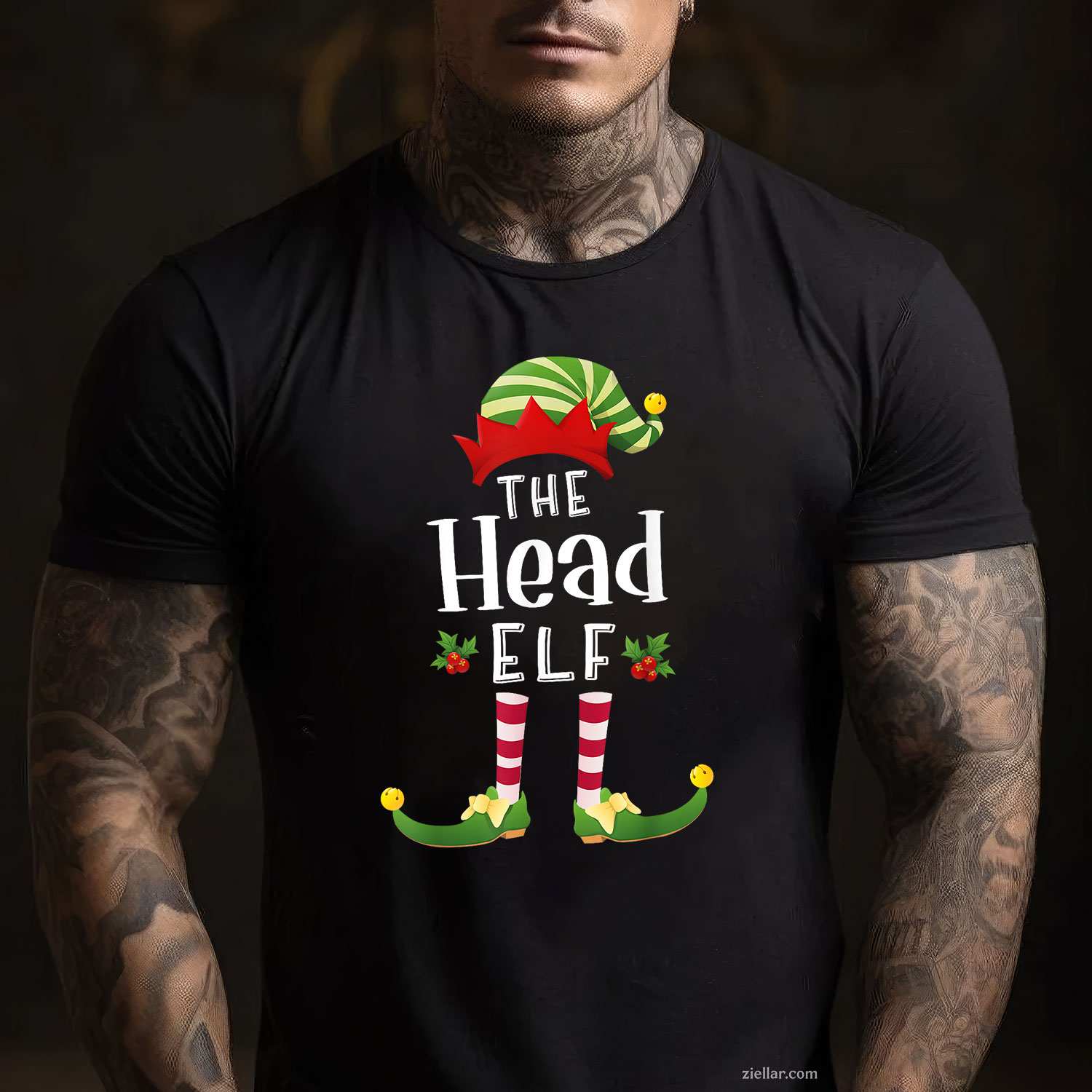Head Christmas Elf Matching Pajama X-Mas Party T-Shirt, A Funny Head Christmas Elf Party Tee