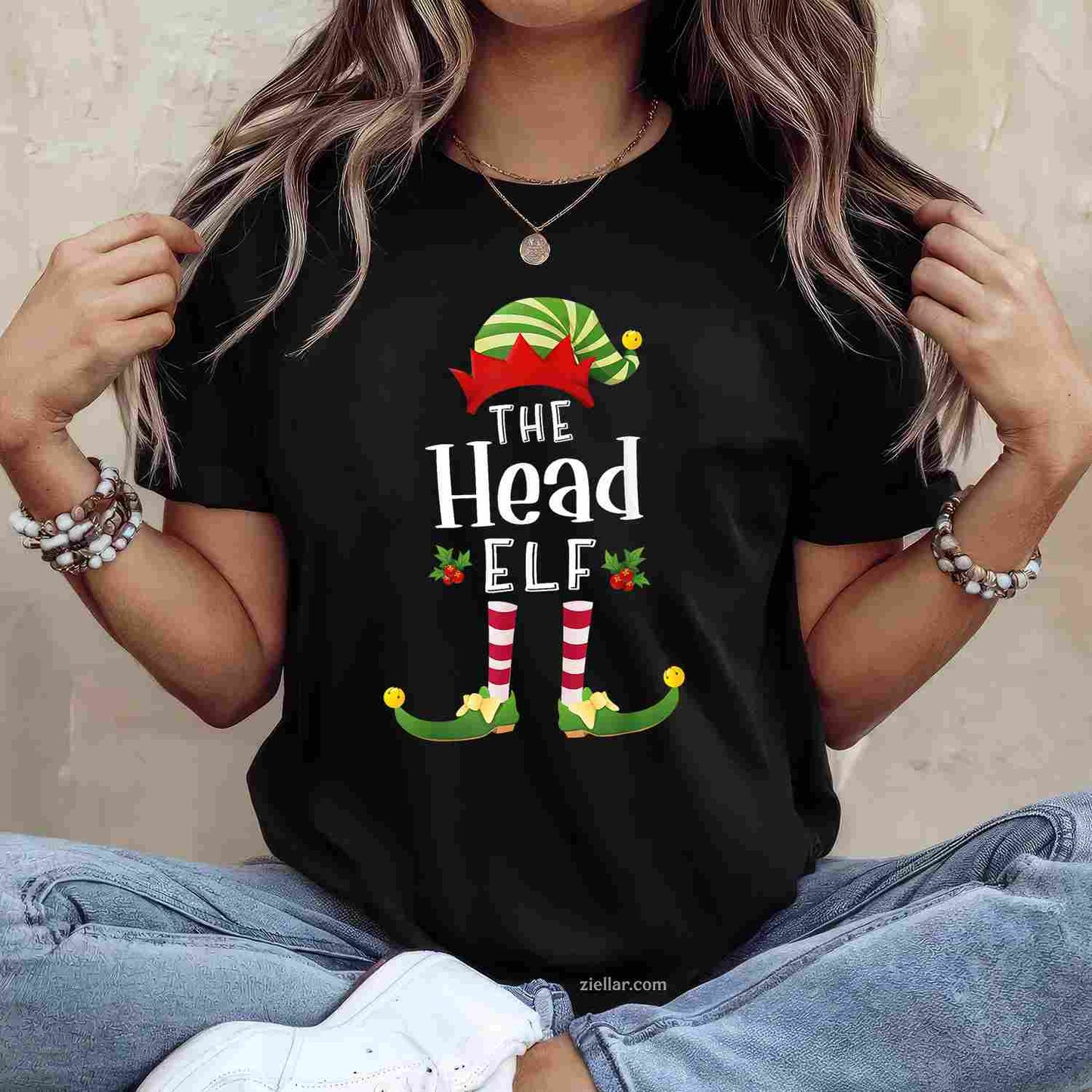 Head Christmas Elf Matching Pajama X-Mas Party T-Shirt, A Funny Head Christmas Elf Party Tee
