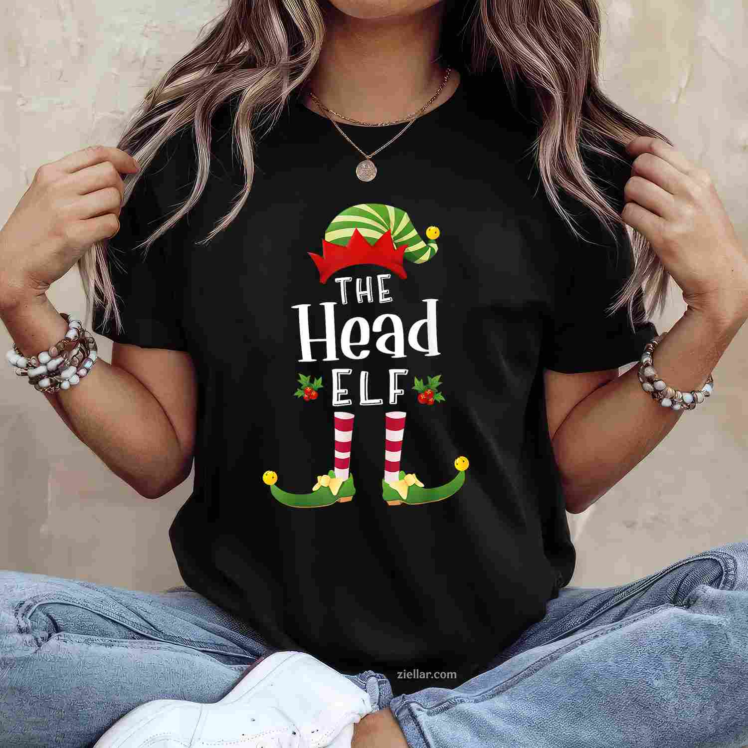 Head Christmas Elf Matching Pajama X-Mas Party T-Shirt, A Funny Head Christmas Elf Party Tee