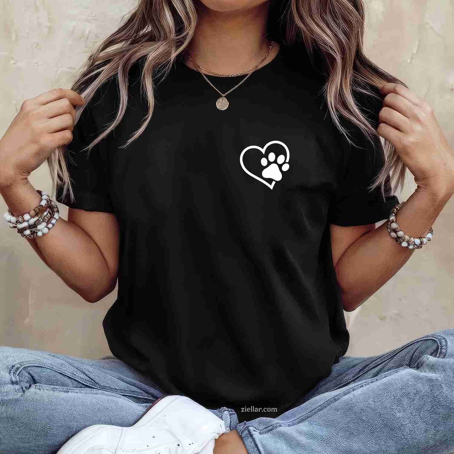 Heart With Paw For Cat Or Dog Lovers T-Shirt, Vintage Graphic Tee For Men Women Adults
