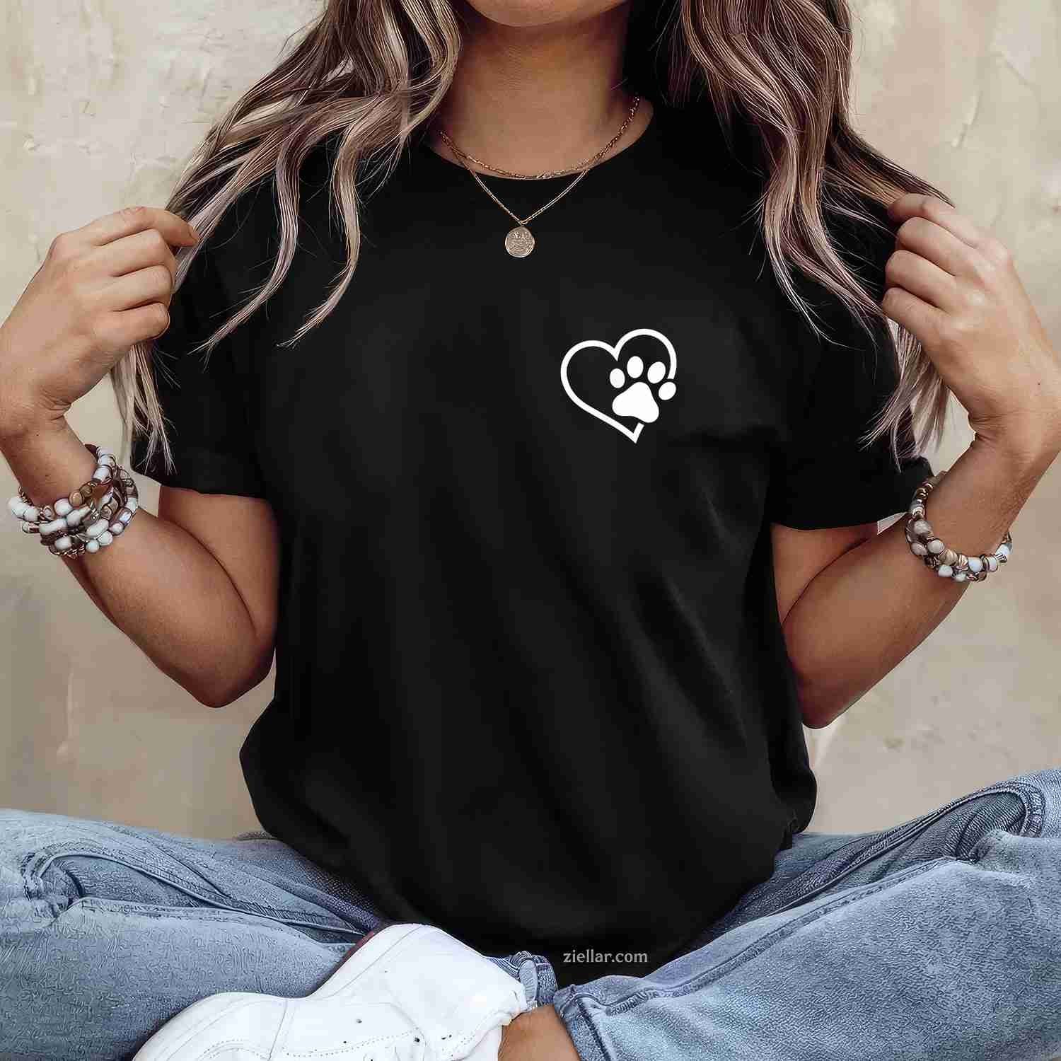 Heart With Paw For Cat Or Dog Lovers T-Shirt, Vintage Graphic Tee For Men Women Adults