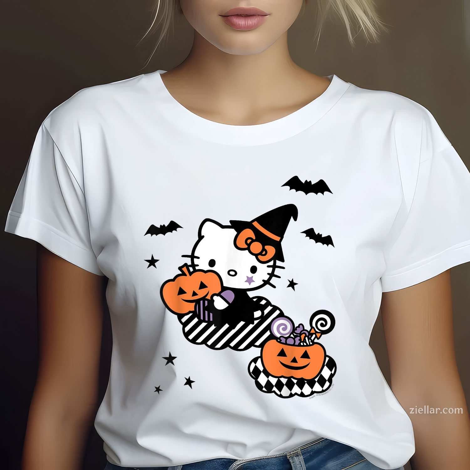 Hello Kitty Trick or Treat Halloween Shirt Tee, Halloween T-Shirt for Men Women Adults Unisex, Aesthetic Streetwear Top, Soft Cotton Premium Print