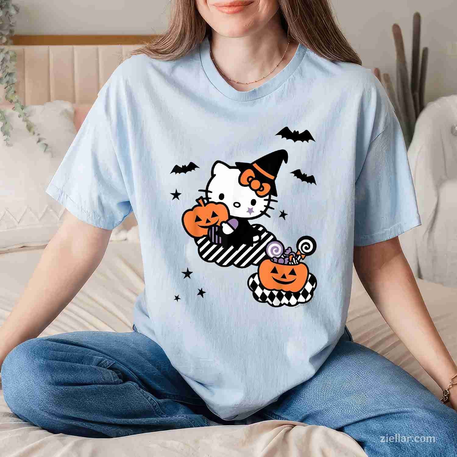 Hello Kitty Trick or Treat Halloween Shirt Tee, Halloween T-Shirt for Men Women Adults Unisex, Aesthetic Streetwear Top, Soft Cotton Premium Print