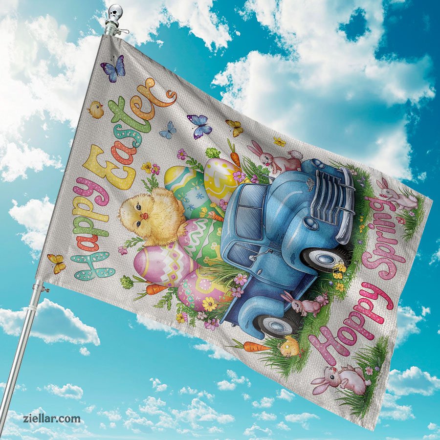 Hello Spring Easter House Flag 28x40 Inch Double Sided Bunny Yard Decor