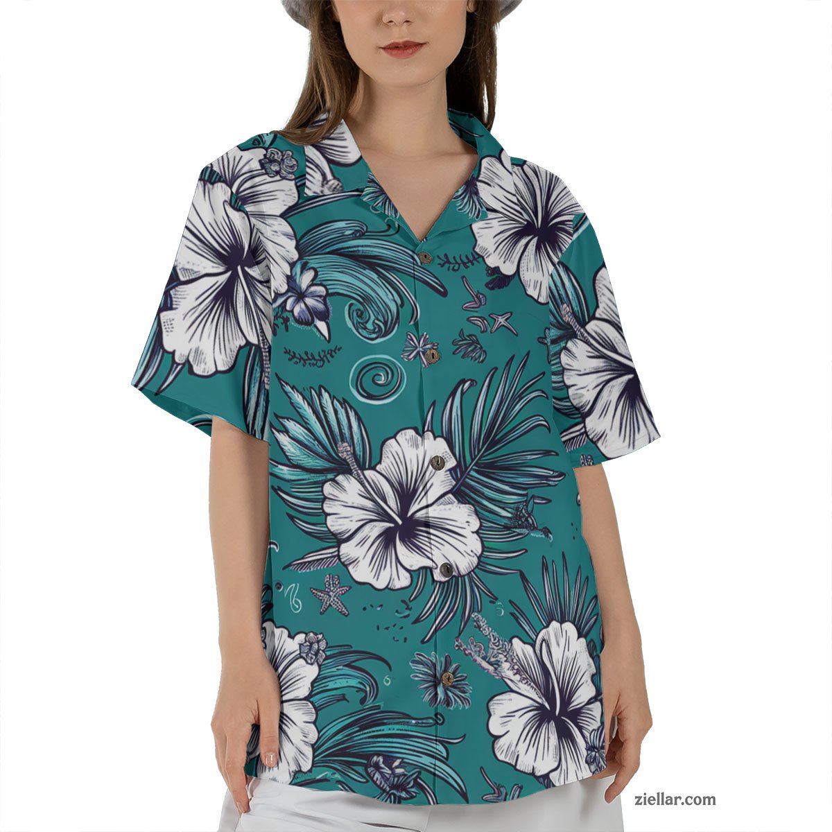 Hibiscus Palm Leaf Hawaiian Shirt and Tee, Stylish Summer Beachwear for Men