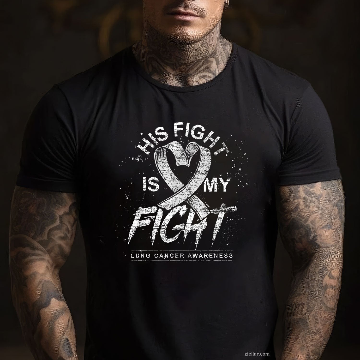 His Fight Is My Fight White Ribbon Lung Cancer Awareness T-Shirt