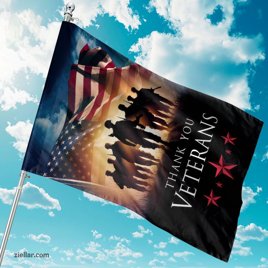 Home Garden Flag Thank You Veterans with Soldier Silhouettes Patriotic Yard Sign