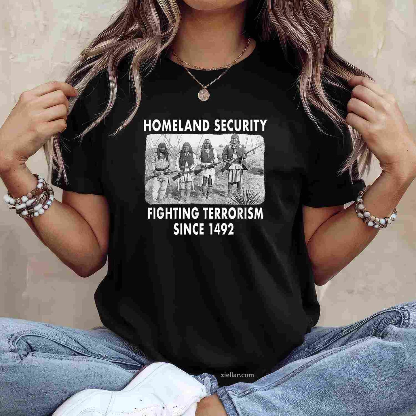 Homeland Security Fighting Terrorism Since 1492 Native T-Shirt And Tee For Adults