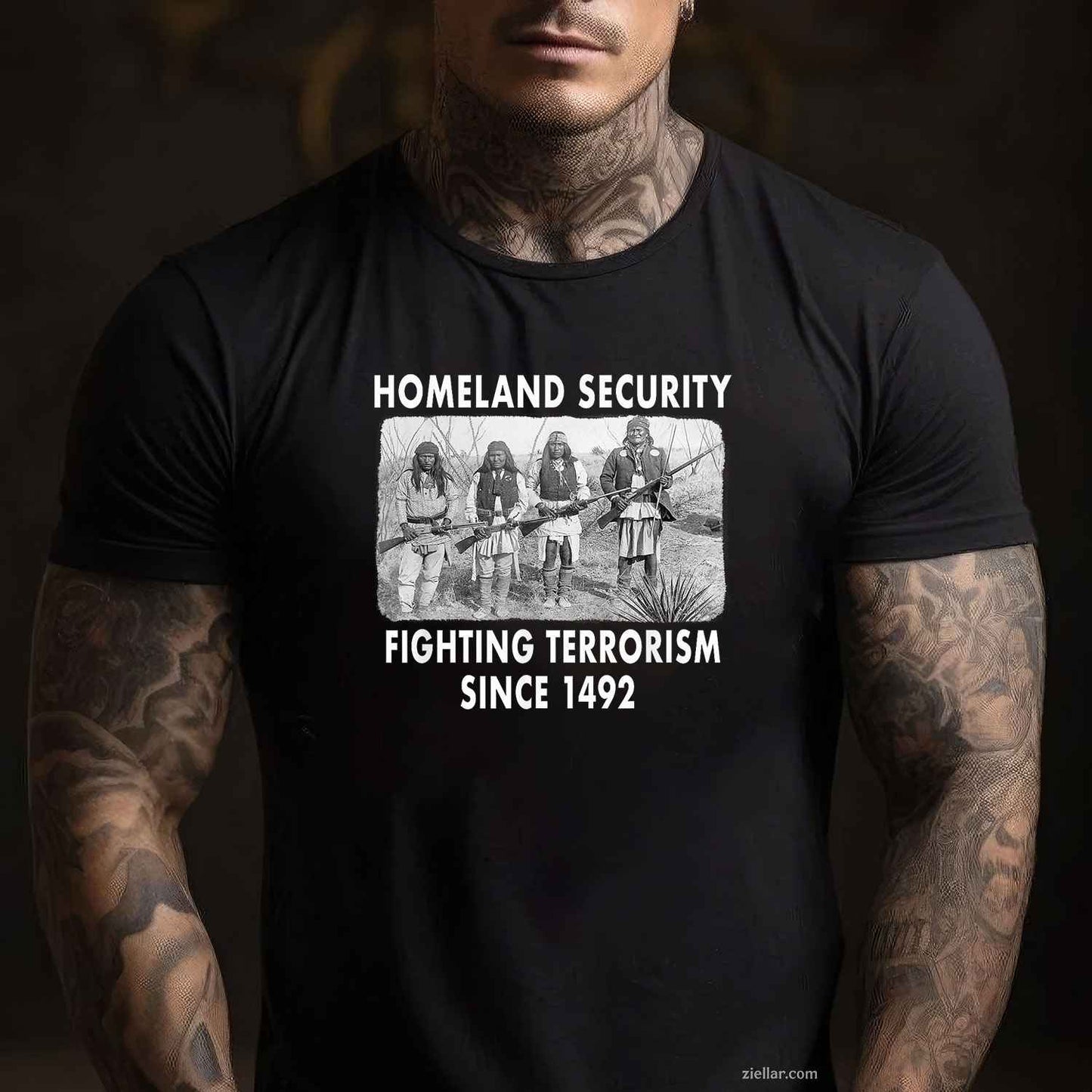 Homeland Security Fighting Terrorism Since 1492 Native T-Shirt And Tee For Adults