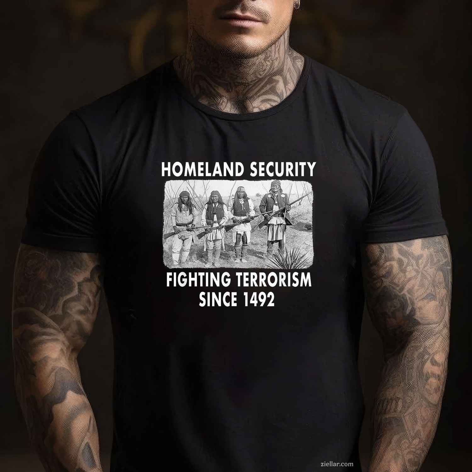 Homeland Security Fighting Terrorism Since 1492 Native T-Shirt And Tee For Adults