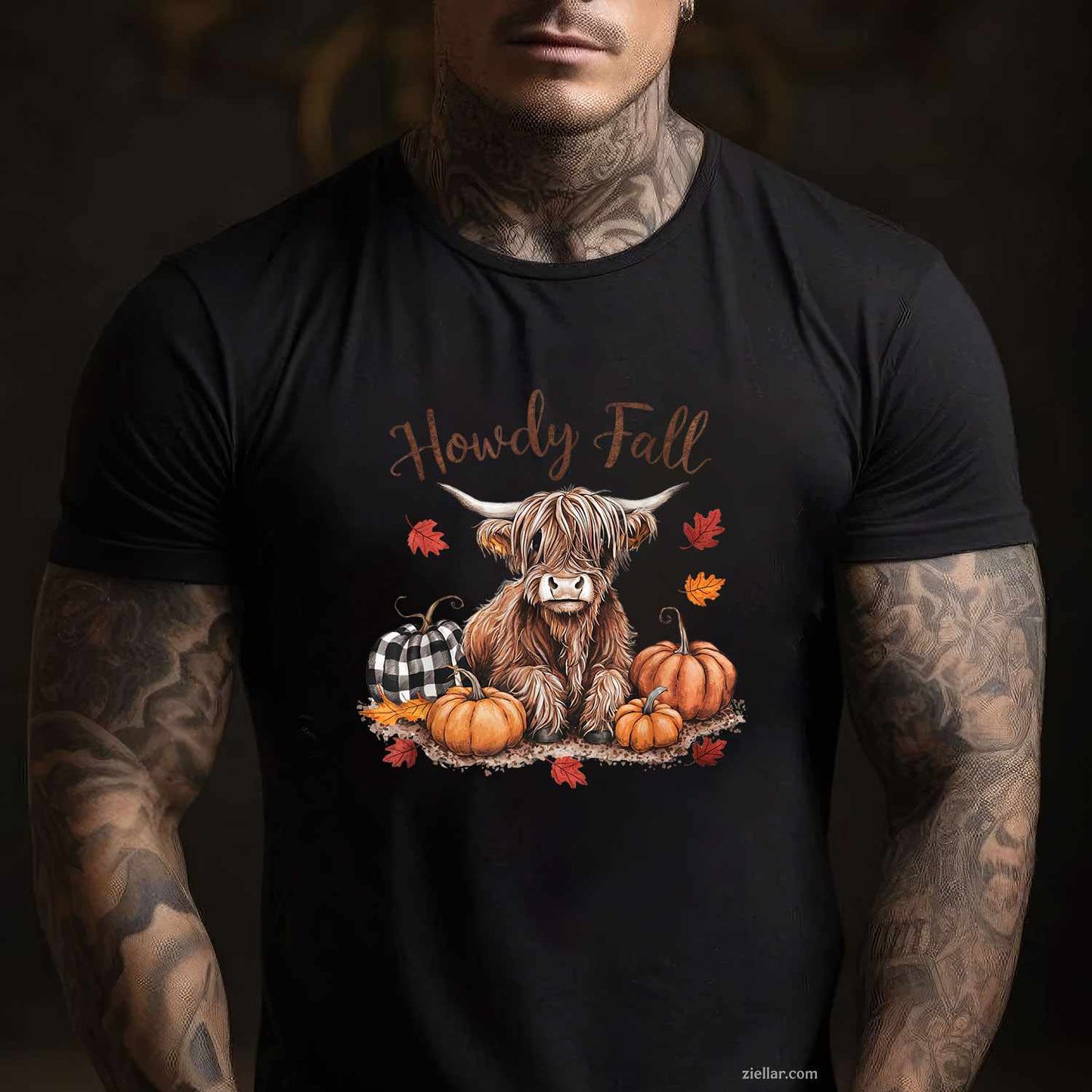 Howdy Fall Highland Cow Happy Thanksgiving Autumn Vibes Fall T-Shirt and Tee for Adults Men Women Unisex