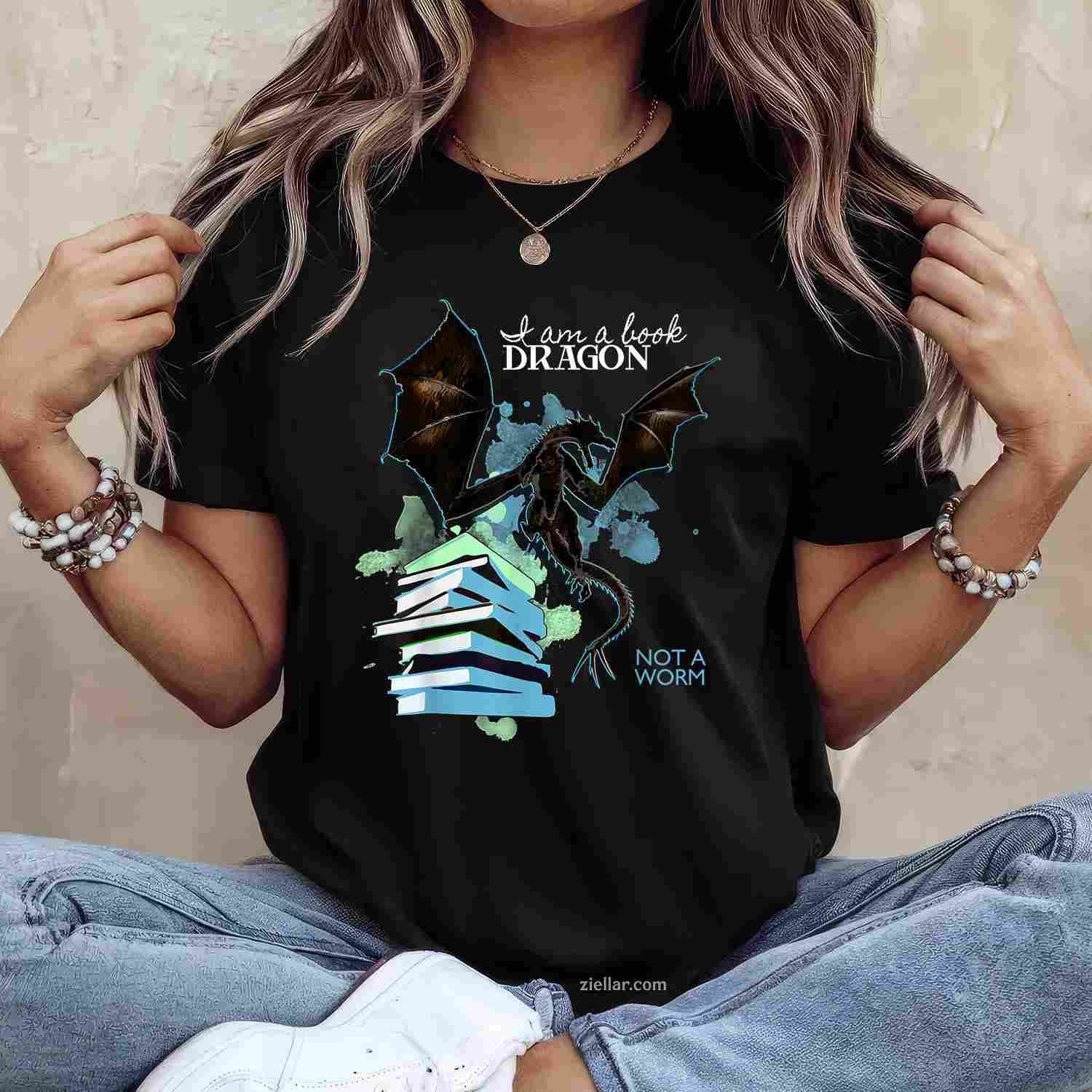 I Am A Book Dragon Not A Worm Funny Reading Lover Gift T-Shirt, Vintage Graphic Tee For Adults Men Women Unisex
