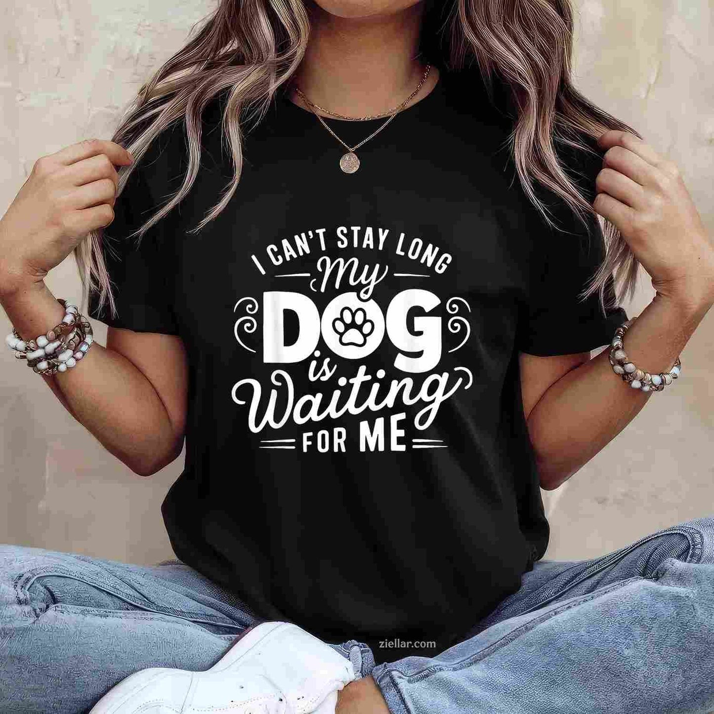 I Can'T Stay Long. My Dog Is Waiting For Me T-Shirt, Funny Graphic Tee For Dog Lover Adults Unisex