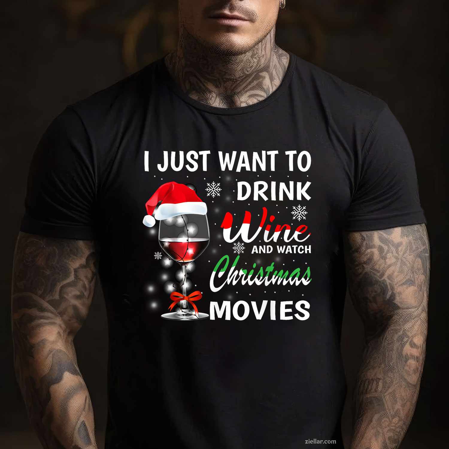 I Just Want To Drink Wine And Watch Christmas Movies T-Shirt, A Christmas Movie Watching Wine Lover Tee