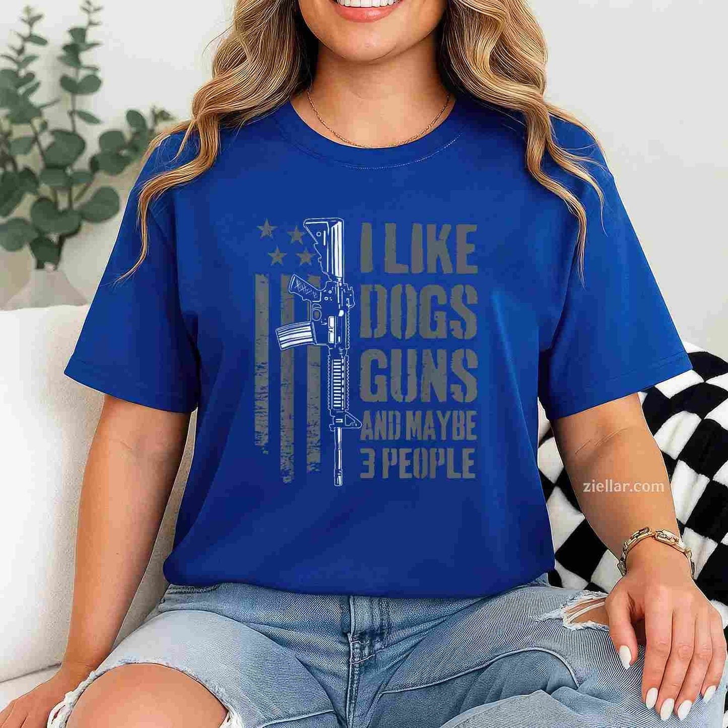 I Like Guns Dogs And Maybe 3 People T-Shirt, Funny Dog Lover Gun Vintage Graphic Tee For Men Women