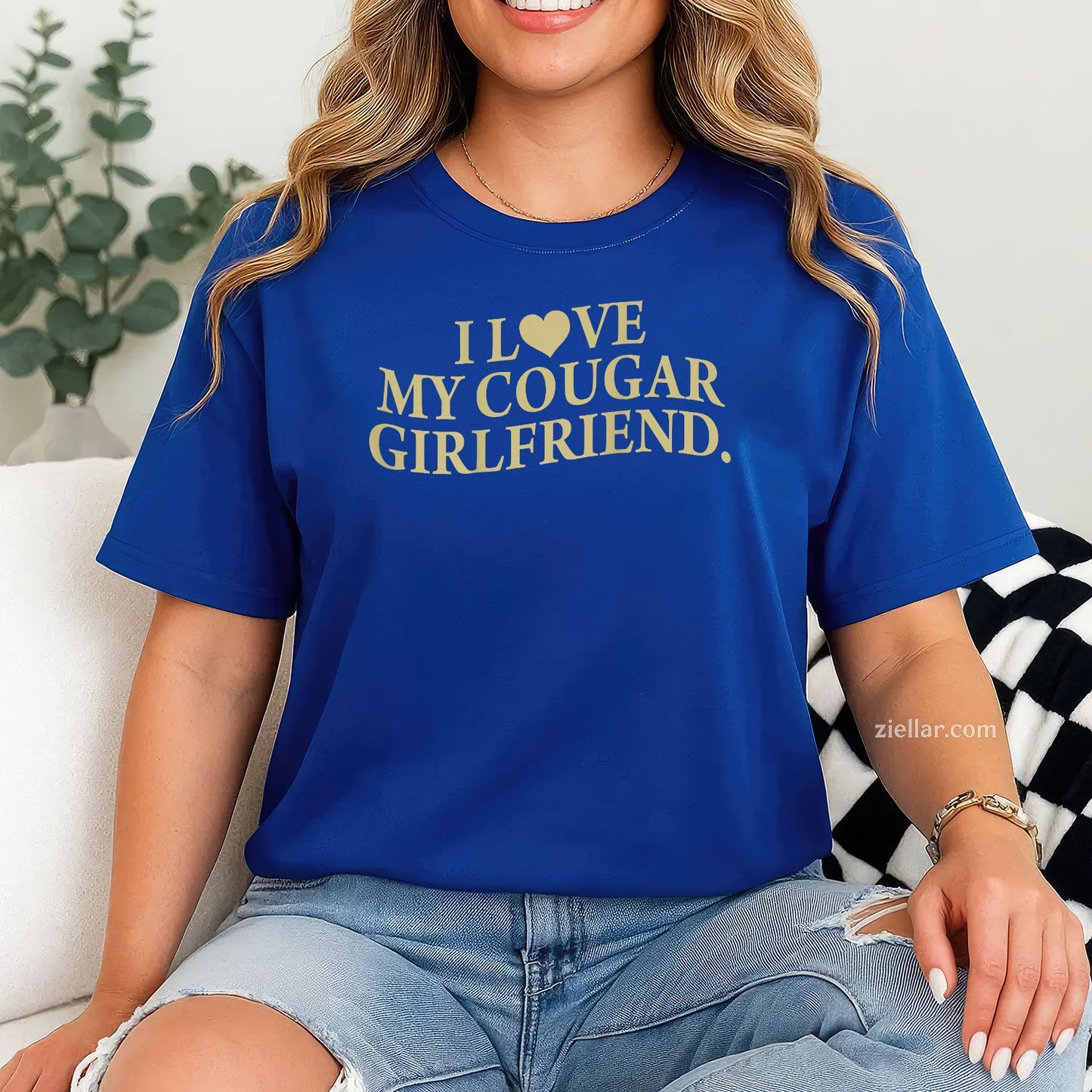 I Love My Cougar Girlfriend Back Print Boyfriend Saying GF Tee and T-Shirt, Funny Relationship Gift T-Shirt for Couples and Adults