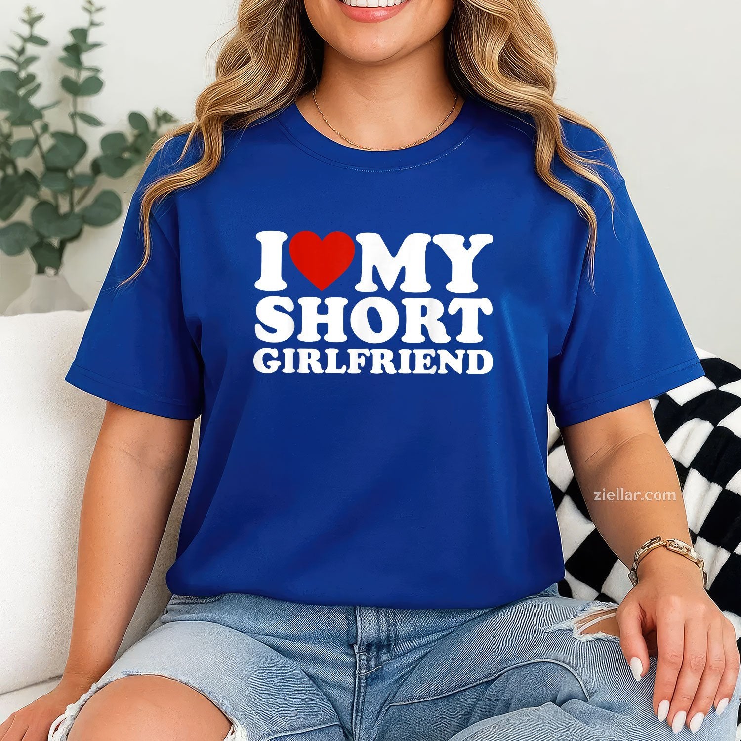 I Love My Short Girlfriend Matching Boyfriend Girlfriend Tee and T-Shirt, Funny Relationship Gift T-Shirt for Couples and Adults